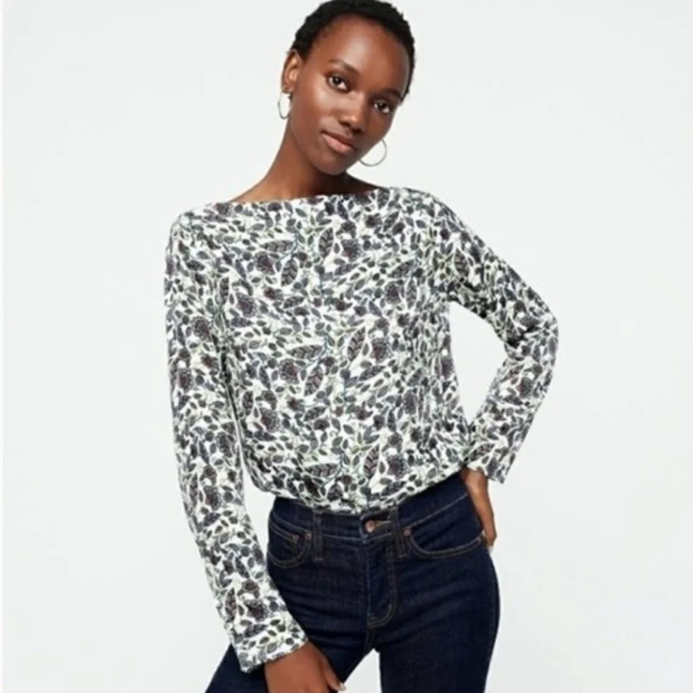 J. Crew floral drapey boatneck blouse